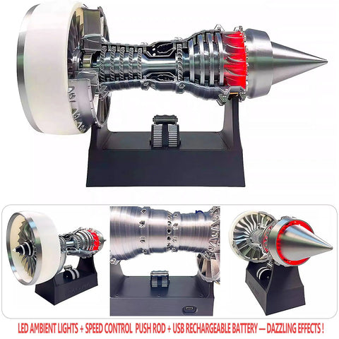 Awesome Realistic Turbofan Engine Model Kit With LED Lights And 28cm A380 TR900 Replica Adjustable Speed DIY Mechanical STEM Project For Adults Aviation Enthusiasts Desk Decor And Gift shown side view on stand
