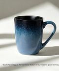 14oz Ceramic Coffee Mugs Set Of 6 With Easy Grip Handle In Ice Snow Blue Glaze With Star Blue Accents And Gold Rim