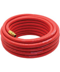 Coiled Twenty Five Foot Three Eighths Inch Hybrid Air Hose With Kink Free Performance For Pro Grade Use, red with brass fitting