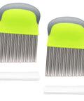 OSVJE two-pack crinkle veggie cutters with stainless steel wavy blades and lime-green handles and blade guards.