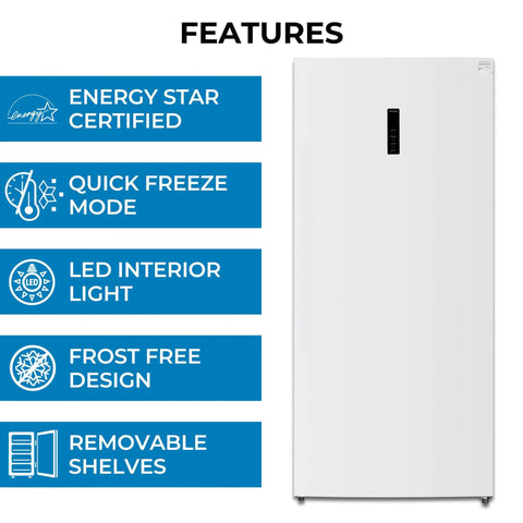 Solid Heavy Duty Workhorse Upright Convertible Refrigerator And Freezer Combo With Twenty One Cubic Feet features like quick freeze and LED light.