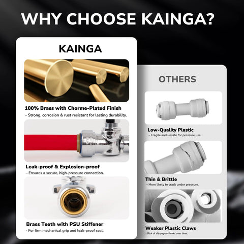 Kainga brass compression toilet shut-off valve, chrome-plated, 1/2" PTC x 3/8" OD, front view.