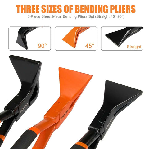 Three Piece Hand Seamers And Sheet Metal Bender Set With Straight 45 Degree And 90 Degree Pliers for roofs HVAC workshop projects