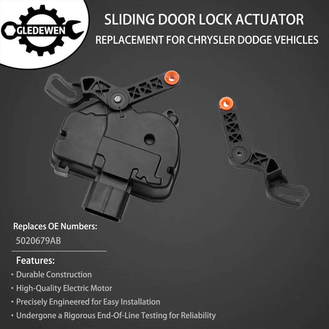 Left And Right Universal Sliding Door Lock Actuator Kit For 2008 2016 Chrysler Town And Country And 2008 2019 Dodge Grand Caravan Replacement With Driver And Passenger Rods Plug And Play For Easy Install, components on black background.