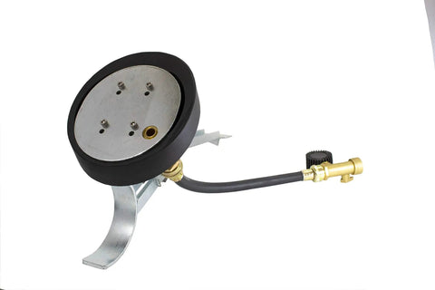 6 Inch Test Tee Mechanical Plug With Water Fill Feature And Air Gauge for PVC Cast Iron DWV and ABS piping, side view of plug