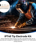 Worker using plasma cutting torch and IPT40 Tip Electrode Kit for CUT 55DS Pro, precise efficient metal cutting.