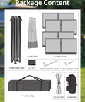 Package contents for 13x13 Pop Up Gazebo With Mosquito Netting, showing frame, mesh screens, stakes, cover, and carrying bag.