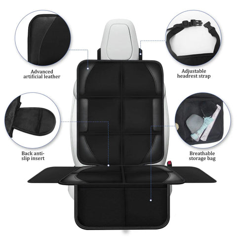 Kid Safe Car Seat Protector Cover With 600D Waterproof Non Slip Cushion Mat featuring storage pockets on car seat