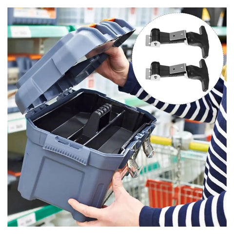 Person inspecting storage box with Beefy Rubber Latch Set 4 Pack With Stainless Steel Buckles And Spring Tension for secure closure