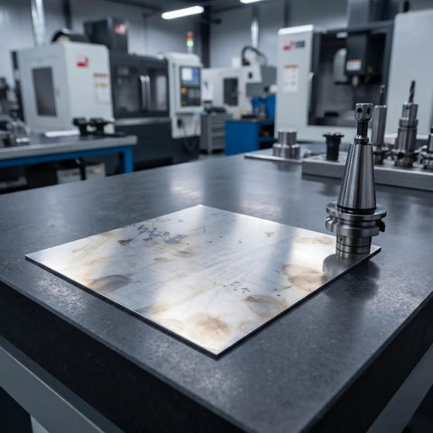 Two Piece Square Stainless Steel Sheet 100x100x2mm Flat Metal Plate Smooth Mill Finish For Industrial Fabrication DIY Projects Hardware Repair Built Tough Ready To Roll on a workbench.