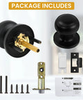Black Passage Door Knobs Set For Hallway And Closet, Keyless Interior Door Knobs, Round Style Non Locking, Adjustable Latch