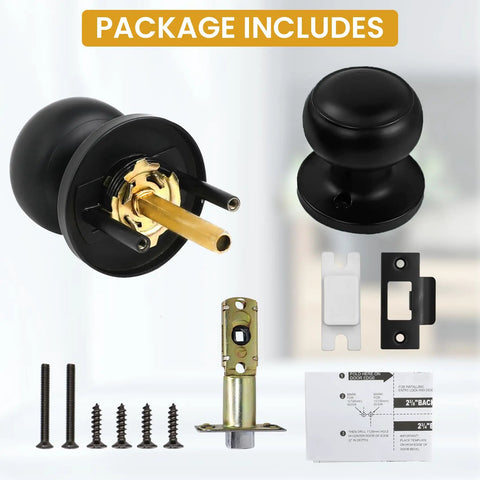 Black Passage Door Knobs Set For Hallway And Closet, Keyless Interior Door Knobs, Round Style Non Locking, Adjustable Latch