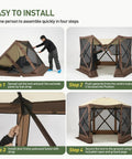 Step-by-step assembly of 12x12 Foot Pop Up Canopy Tent With Mesh Panels for camping, backyard hangouts, patio or lawn.