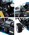 Detailed view of the 1 To 10 Scale Nitro RC Truck 4WD Off Road Beast For Adults Two Speed Remote Control Car engine and components.