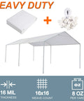 10x20 Ft Carport Replacement Canopy Cover with PE Shelter Tarp, Heavy Duty for tent, includes free 44 ball bungee cords