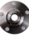 Close-up of heavy duty hub from the Two Piece Rear Wheel Bearing And Hub Kit For Four Wheel Drive SUVs Includes Two Rear Bearings And Two Rear Hubs Heavy Duty Direct Fit Replacement For 2001 To 2012 Model Years, showing detailed grooves and bolt placements.