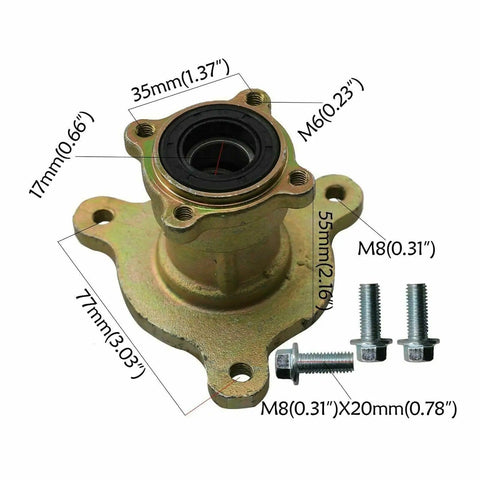 Bearing hub with bolts showing measurements for Compact 29 Inch Go Kart Rolling Chassis Kit With Four 6 Inch Wheels For Diy Builds T8F.