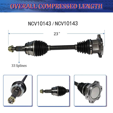 Beefed Up CV Axle Front Pair Fits Chevy Silverado 1500 Suburban Tahoe Avalanche GMC Yukon XL Sierra 1500 Cadillac Escalade ESV 2007 to 2020 Left and Right Joint Shaft Assembly Ready to Install displayed with close-up details