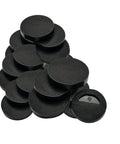Twenty Pack Rubber Leveling Shims Anti Wobble Furniture Levelers stack of black rubber circular wedge spacers for furniture legs.
