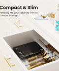 Smart Food Scale With Nutritional Calculator Waterproof LED Display Digital Kitchen Scale stored in drawer next to cutlery