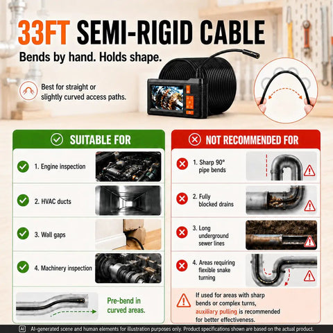 Dual Lens 4.3 Inch Endoscope Borescope With 1080P Photo And Video, 33 Feet IP67 Waterproof Semi-Rigid Cable, usage guide