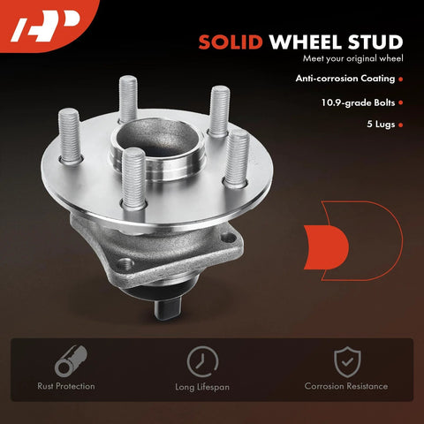 Solid wheel stud assembly with anti-corrosion coating, featuring 10.9-grade bolts and 5 lugs for rear wheel bearing and hub assembly.