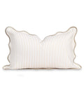 Coastal Lumbar Pillow Cover 12x20 Inches, Water-Repellent Indoor Outdoor with Scalloped Edge and Tan Stripe Pattern