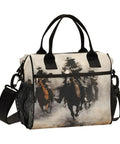 Insulated Lunch Cooler Bag With Detachable Shoulder Strap featuring cowboy artwork, durable nylon exterior, and aluminum foil lining.