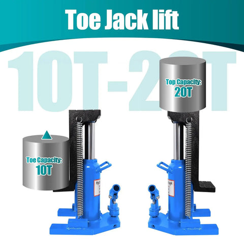 Solid As Rock Heavy Duty Hydraulic Toe Jack Crushes Through Stubborn Mechanic Repairs Up To Twenty Tons Using Heat Treated Steel Base For Tight Workshop Zones, featuring 10T and 20T capacity options.