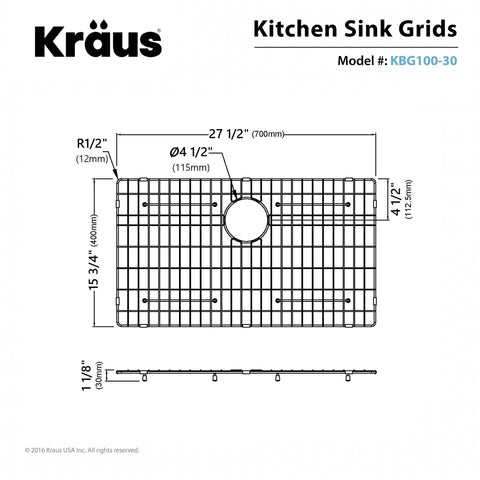 Stainless Steel Bottom Grid For KHU100-30 Single Bowl Kitchen Sink 27 1/2 In By 15 3/4 In By 1 1/8 In Built Tough With T304