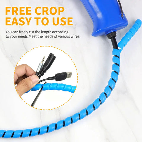 Blue Must-Have Spiral Cable Wrap 16.4 Ft Durable PP Spiral Cable Protector with scissors cutting section view