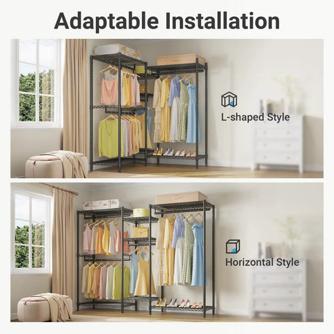 Heavy Duty Wire Clothes Rack Featuring Four Adjustable Hanging Rods And Seven Roomy Storage Shelves For An Absolute Boss Everyday Max Capacity Closet Storage Arrangement