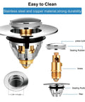Premium Bathroom Sink Pop Up Plug Drain Filter For 1.2 To 1.42 Inch Basins Stainless Steel Hair Catcher Basket diagram