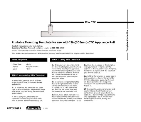 Installation template for Beefy Satin Nickel 12 Inch Center To Center Appliance Pull For Paneled Appliances And Large Cabinets