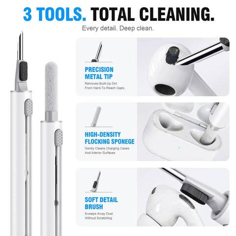 3 In 1 Earbud Cleaning Kit For AirPods Pro 3 2 1 with metal tip, sponge, and brush for deep cleaning earbuds and cases
