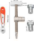 Durable Stainless Steel Bench Dog Clamp For Woodworking with dimensions, extended length, heavy duty vise clamp display.