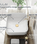 Rectangular Vessel Sink For Bathroom Above Counter Top Mount Porcelain Ceramic Premium 19.7 by 15.2 by 5.4 Inches Sleek Modern Basin