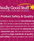 Image of Really Good Stuff product safety message emphasizing quality for classroom use, focusing on reliable teaching solutions.