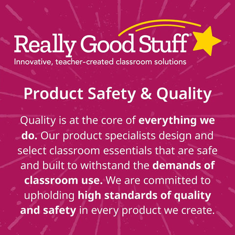Image of Really Good Stuff product safety message emphasizing quality for classroom use, focusing on reliable teaching solutions.