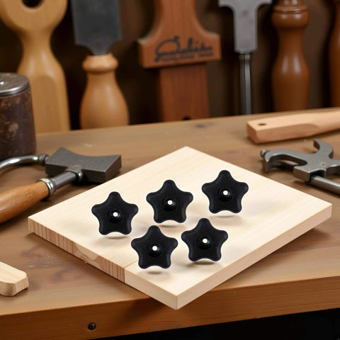 Five Pack Black Star Knobs For T Track Bolts And Feather Boards, 5/16-18 Female Thread, Clamping Knobs For Woodworking Jigs