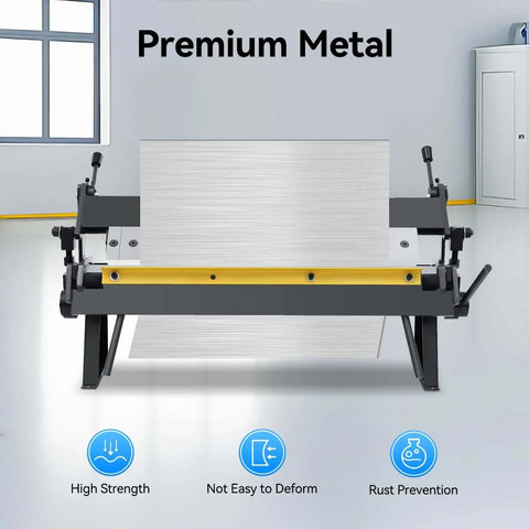 24 Inch Industrial Box And Pan Metal Brake Workhorse With Handles, sturdy metal sheet insertion, ideal for 20 gauge low carbon steel bending.