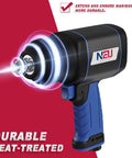 Half Inch Air Impact Wrench with 7000 RPM, 1000 Nm Drive, steel hammer case, shown in side view highlighting durability.