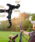 360 Degree Rotatable Thumb Bow Release For Compound Bow Archery Release Trigger With Automatic Jaw Closure 4 Finger Black Bow Release In Use