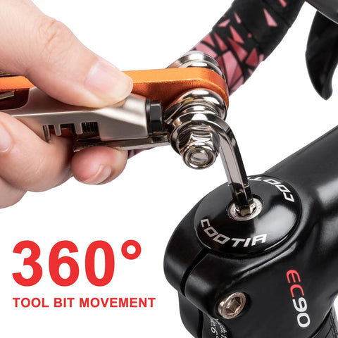 Portable Bicycle Repair Multi Tool With Chain Tool Torx Hex And Screwdriver for Road and Mountain Bikes in use on handlebar