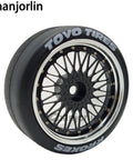 RC Drift Tires With Aluminum Wheels 2.56 Inch OD 12mm Hex Hard Drift Tires for 1/10 and 1/12 Rally Cars, close-up view