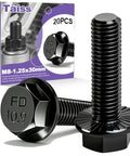 M8-1.25 X 30mm Flange Hex Head Bolts, 10.9 Grade Alloy Steel, Black Zinc Plated, Full Thread, Hex Drive Screws, Built To Last, Rust Resistant And Burr Free For Auto, Machinery, And Heavy Duty Projects. Pack of black flange hex bolts