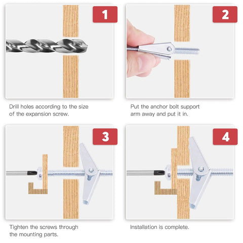 Step-by-step guide to installing Molly Bolt And Toggle Bolt Set 60 Pieces One Quarter Inch Zinc Plated Steel Phillips Round Head Anchors.