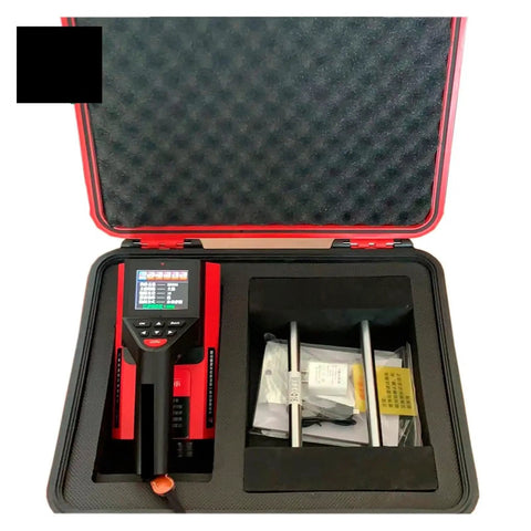 Heavy Duty Stud Finder Wall Scanner All In One Electrical Pipe Cable Detector Built Tough in protective case with accessories displayed.