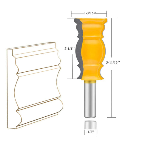One Half Inch Shank Crown Molding Router Bit Set Three Piece For Edge Forming And Corner Rounding On Doors And Cabinets