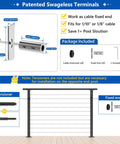 Diagram showing components of Swageless Invisible Cable Railing Kit 20 Pack No Crimp Reusable T316 Stainless Steel Fixed End Terminals.